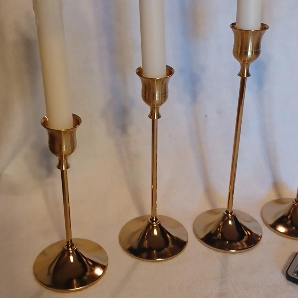 Elegant Brass Candle Holders Set With Remote Control Candled
